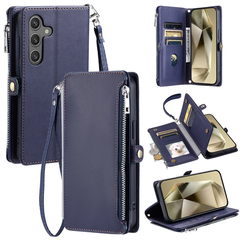 015 Style For Samsung Galaxy A25 5G (Global) (161.0 X 76.5 X 8.3mm) Phone Case Leather Wallet Cover - Blue