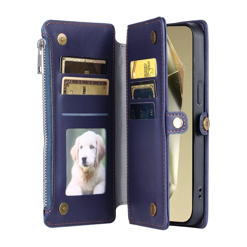 015 Style For Samsung Galaxy A25 5G (Global) (161.0 X 76.5 X 8.3mm) Phone Case Leather Wallet Cover - Blue