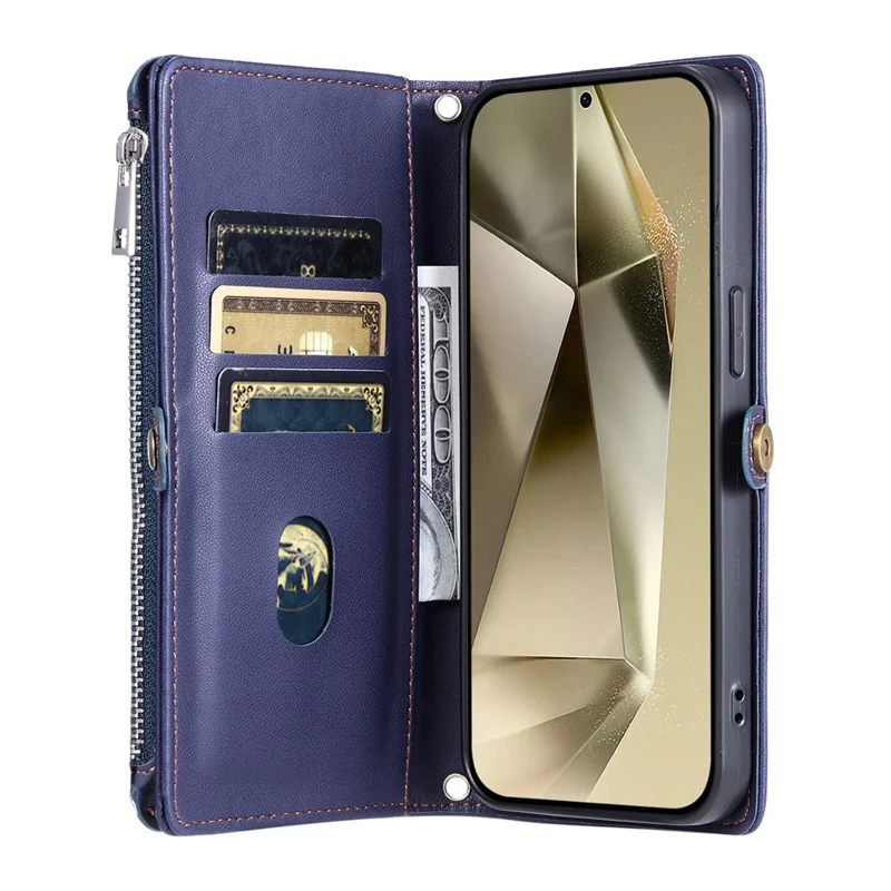 015 Style For Samsung Galaxy A25 5G (Global) (161.0 X 76.5 X 8.3mm) Phone Case Leather Wallet Cover - Blue