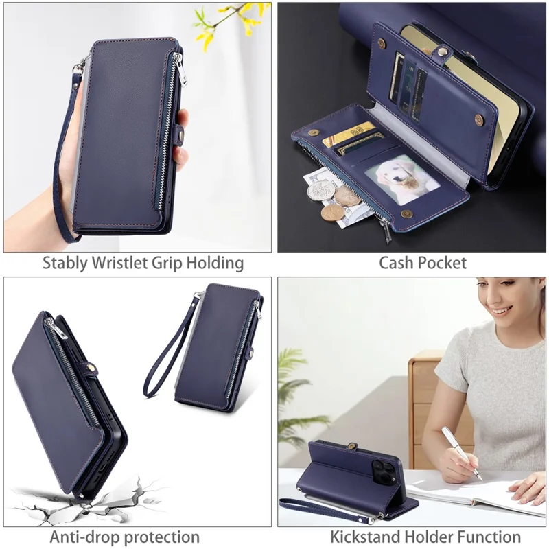 015 Style For Samsung Galaxy A25 5G (Global) (161.0 X 76.5 X 8.3mm) Phone Case Leather Wallet Cover - Blue