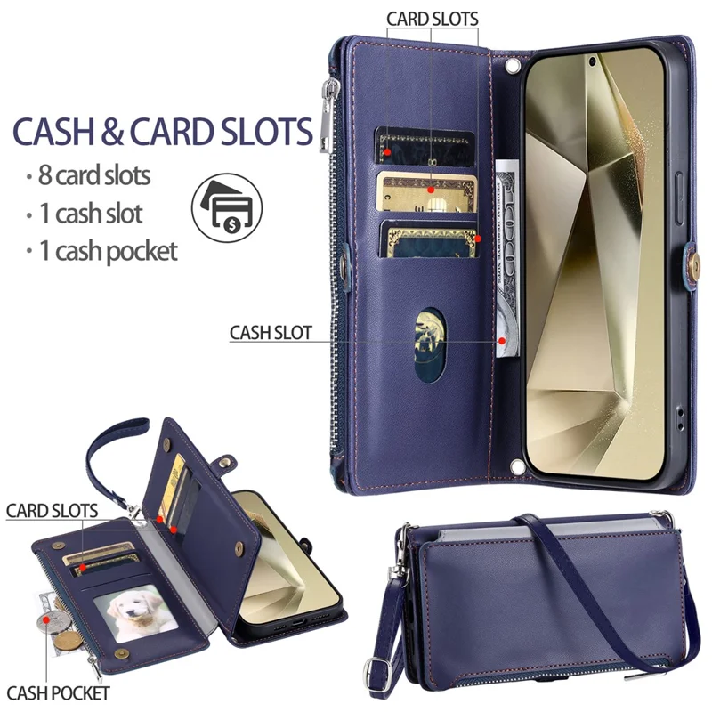 015 Style For Samsung Galaxy A25 5G (Global) (161.0 X 76.5 X 8.3mm) Phone Case Leather Wallet Cover - Blue