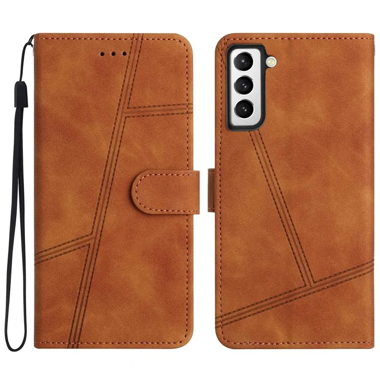 Для Samsung Galaxy S21+ 5G Skin Touch Lines Decor Vintage cu Leather Flip Cover Anty-scratch Antrop Phone Stand Case - Коричневый
