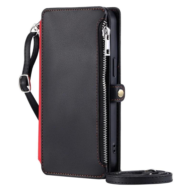 015 Style Für iPhone 15 Pro Max Hülle mit Reißverschlusstasche Leder Brieftasche Handyhülle - Schwarz