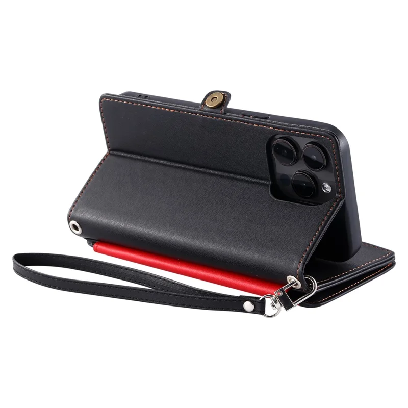 015 Style Für iPhone 15 Pro Max Hülle mit Reißverschlusstasche Leder Brieftasche Handyhülle - Schwarz
