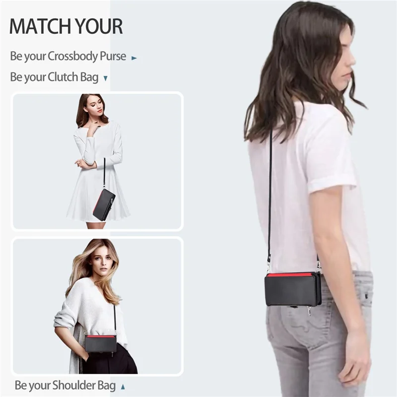 015 Style Für iPhone 15 Pro Max Hülle mit Reißverschlusstasche Leder Brieftasche Handyhülle - Schwarz