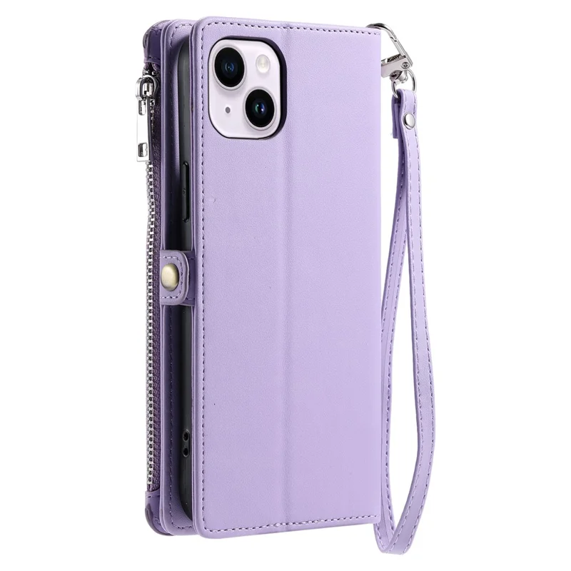 015 Style For iPhone 15 Leather Case Zipper Pocket Shockproof Phone Cover - Viola