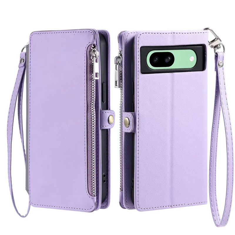 015 Style For Google Pixel 8a Wallet Case Drop-Proof Leather Phone Cover - Purple
