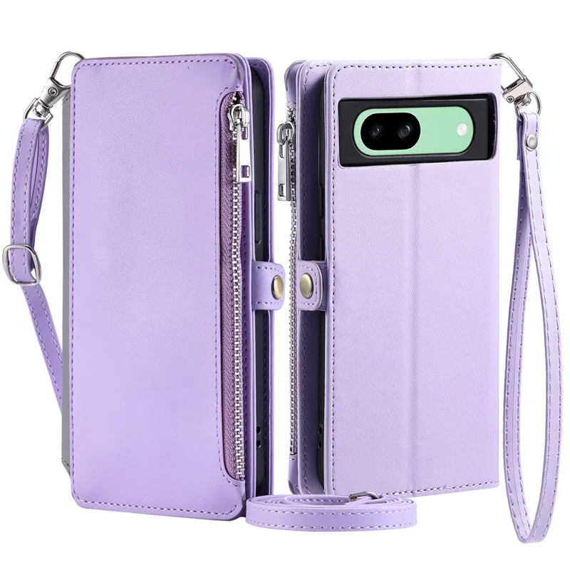 015 Style For Google Pixel 8a Wallet Case Drop-Proof Leather Phone Cover - Purple