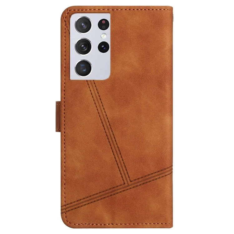 Pour Samsung Galaxy S21 Ultra 5G Touch Touch Feel Stand Portefeuille Lignes de Boîtier Imprimé Vintage PU le Cuir de Téléphone - Brun