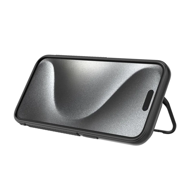 For iPhone 16 Pro Max Case PC Kickstand Ripple Texture TPU Phone Cover Compatible with MagSafe - Black