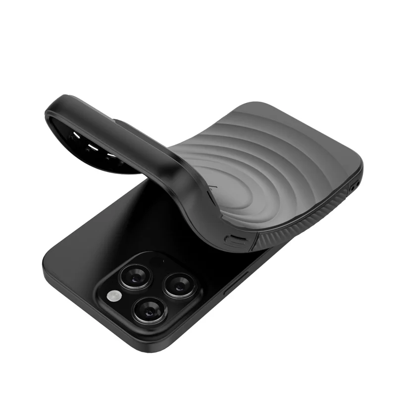 For iPhone 16 Pro Max Case PC Kickstand Ripple Texture TPU Phone Cover Compatible with MagSafe - Black