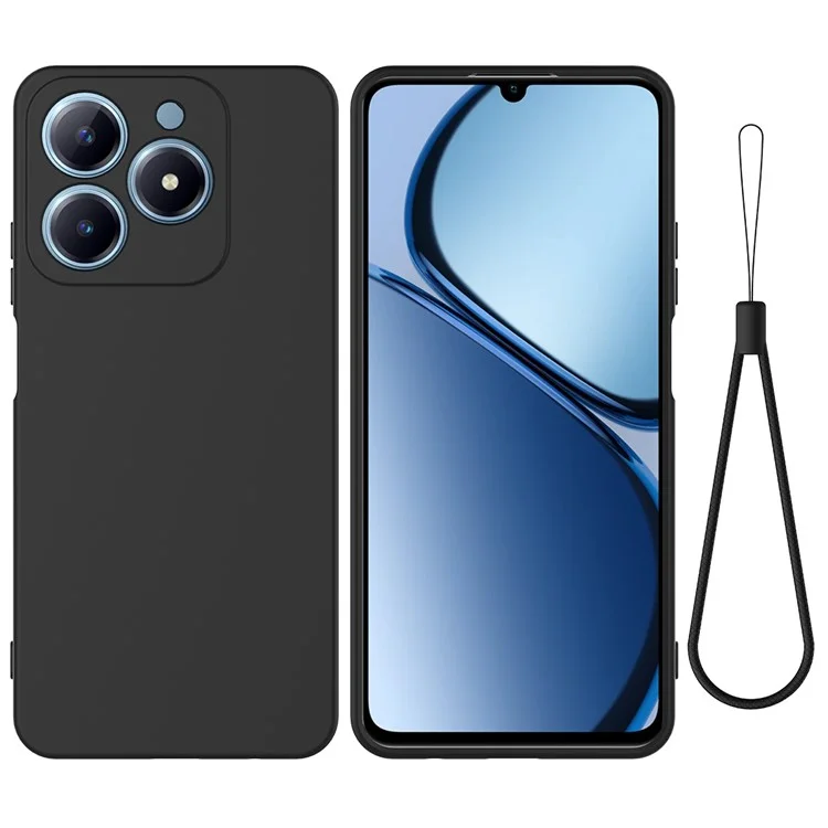 Pour Realme C61 4G Case Liquid Silicone Shockproof Phone Cover with Hand Strap - Black