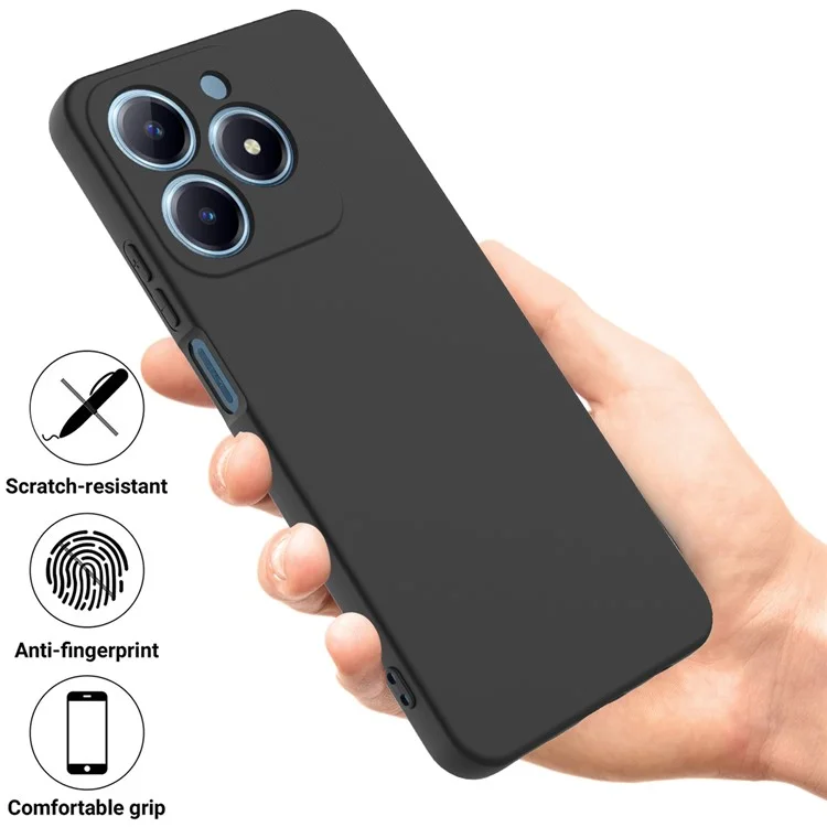 Pour Realme C61 4G Case Liquid Silicone Shockproof Phone Cover with Hand Strap - Black