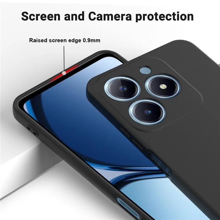 Pour Realme C61 4G Case Liquid Silicone Shockproof Phone Cover with Hand Strap - Black