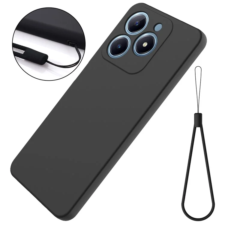 Pour Realme C61 4G Case Liquid Silicone Shockproof Phone Cover with Hand Strap - Black