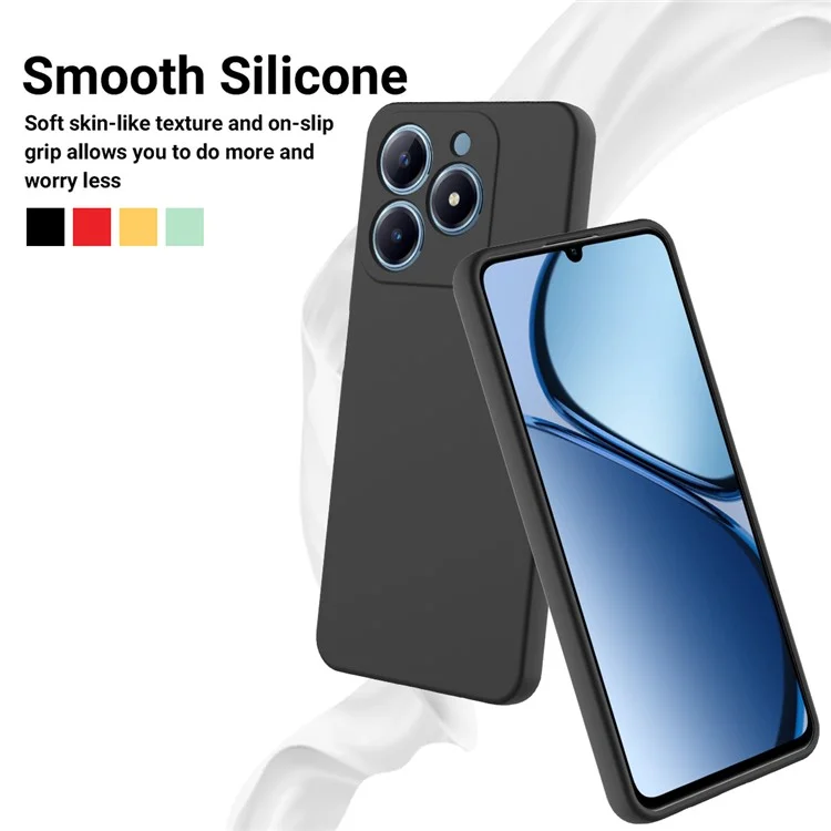 Pour Realme C61 4G Case Liquid Silicone Shockproof Phone Cover with Hand Strap - Black