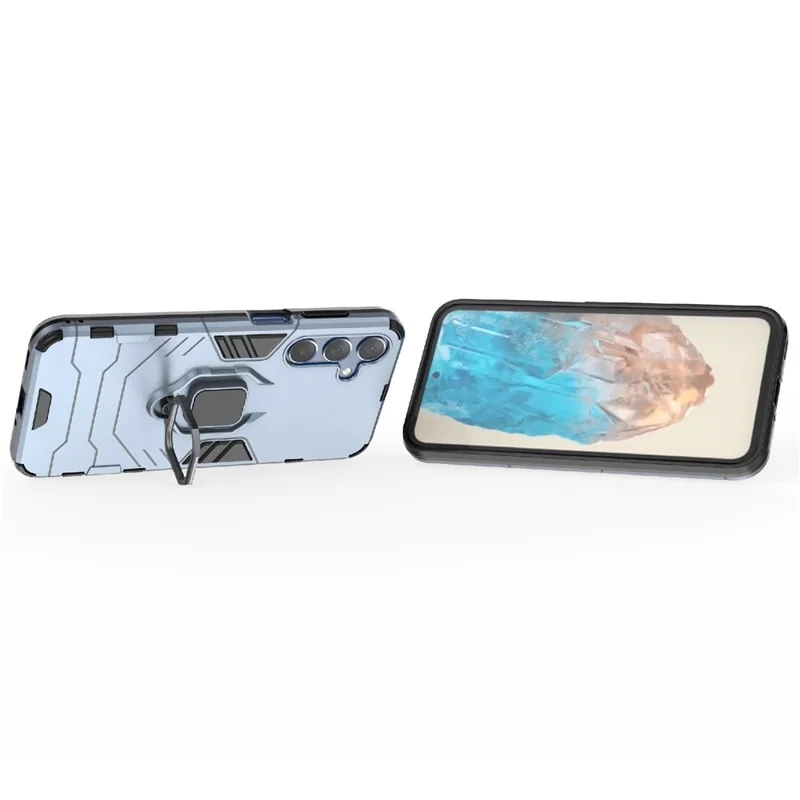 For Samsung Galaxy M35 5G Case Ring Kickstand PC+TPU Protective Phone Cover - Blue