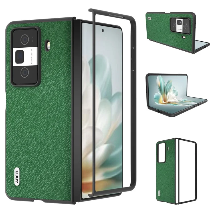 ABEEL For Honor Magic Vs3 5G Case Custodia in vera pelle di mucca con texture a litchi + PC - Verde
