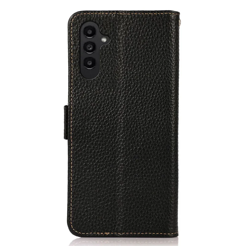 KHAZNEH For Samsung Galaxy S24 FE Phone Case RFID Blocking Genuine Cow Leather Flip Cover - Black