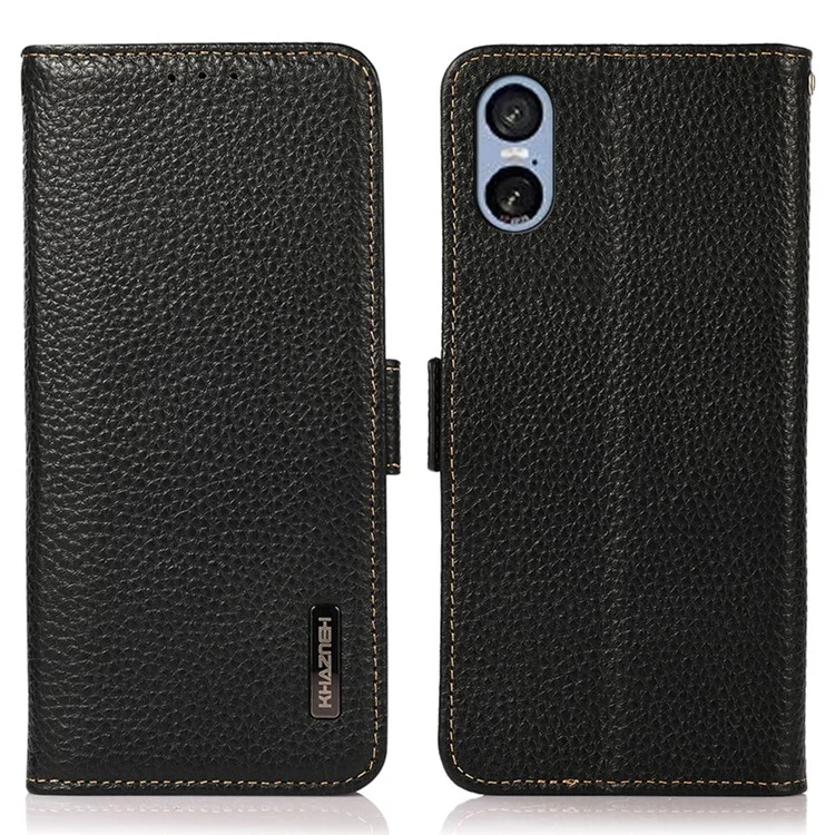 KHAZNEH Para Funda Sony Xperia 5 VI Bloqueo RFID Piel de Vaca Genuina Funda de Teléfono - Negro