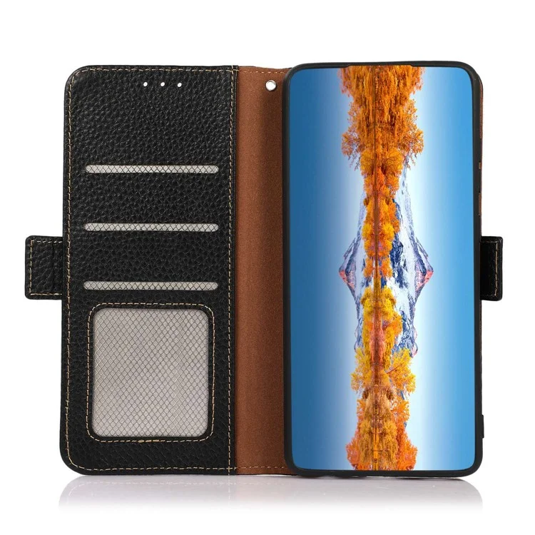 KHAZNEH Para Funda Sony Xperia 5 VI Bloqueo RFID Piel de Vaca Genuina Funda de Teléfono - Negro