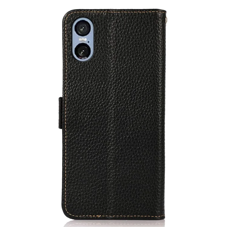 KHAZNEH Para Funda Sony Xperia 5 VI Bloqueo RFID Piel de Vaca Genuina Funda de Teléfono - Negro