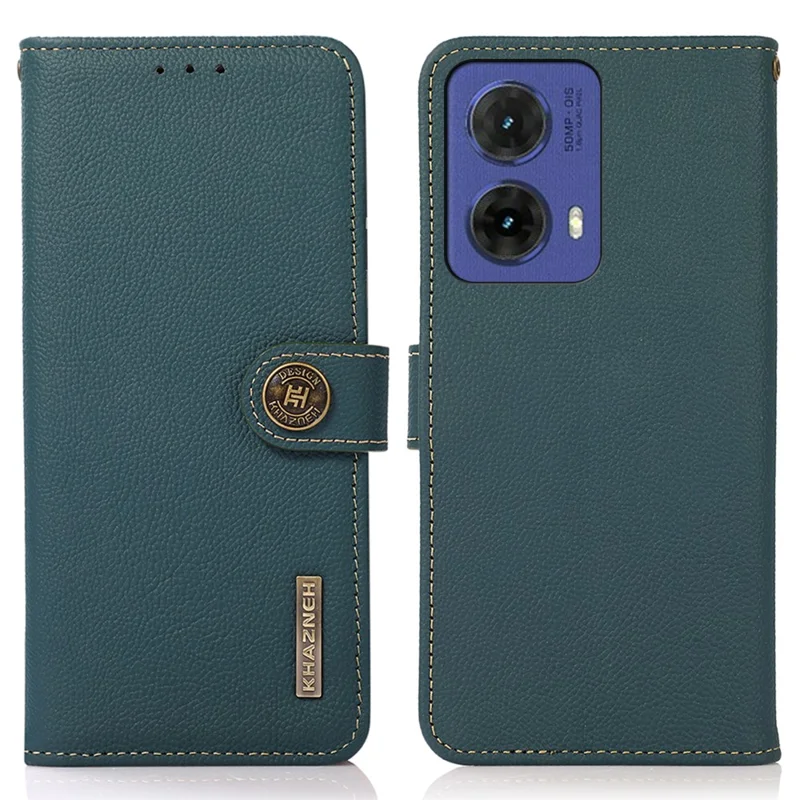 KHAZNEH For Motorola Moto G85 5G / S50 Neo 5G Case Genuine Cow Leather Wallet Phone Cover - Green