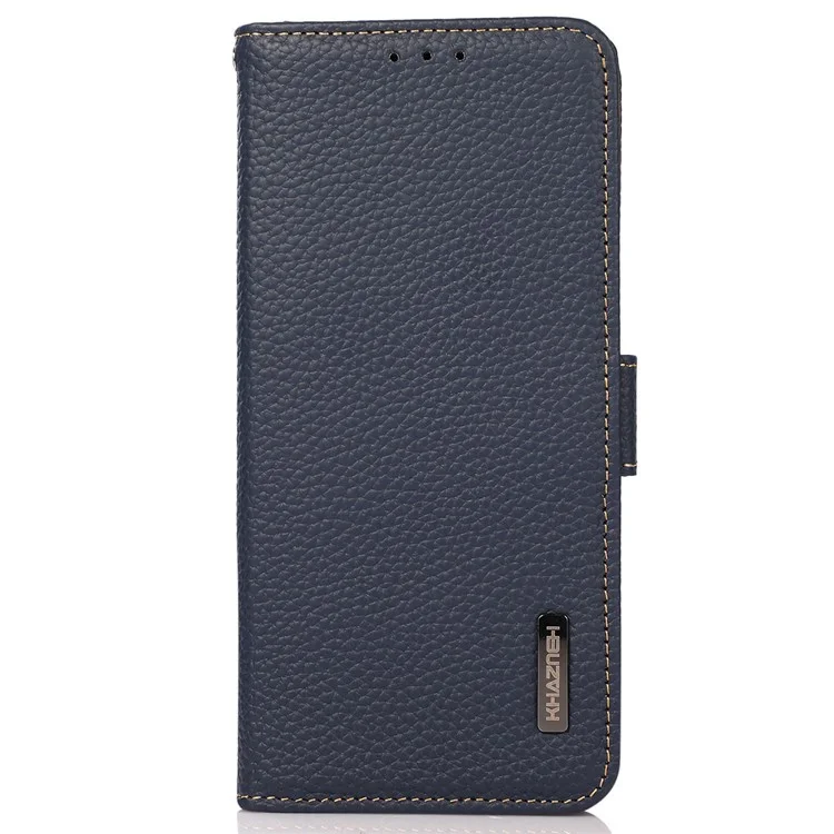KHAZNEH For OnePlus Nord CE4 Lite 5G / Oppo K12x 5G (China) Phone Case Genuine Cow Leather Cover RFID Blocking - Blue