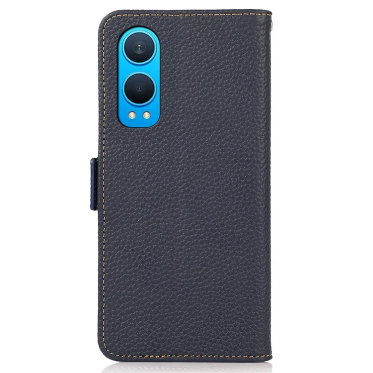 KHAZNEH For OnePlus Nord CE4 Lite 5G / Oppo K12x 5G (China) Phone Case Genuine Cow Leather Cover RFID Blocking - Blue