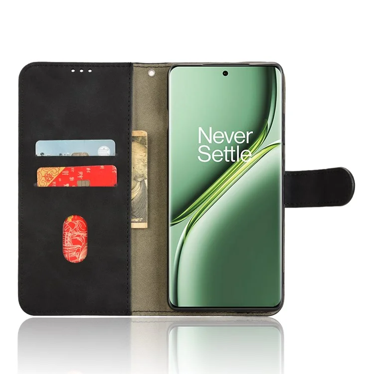 Pour OnePlus Ace 3 Pro 5G Étui Sensation de peau-Cuir Anti-Chute Portefeuille Flip Cover - Noir