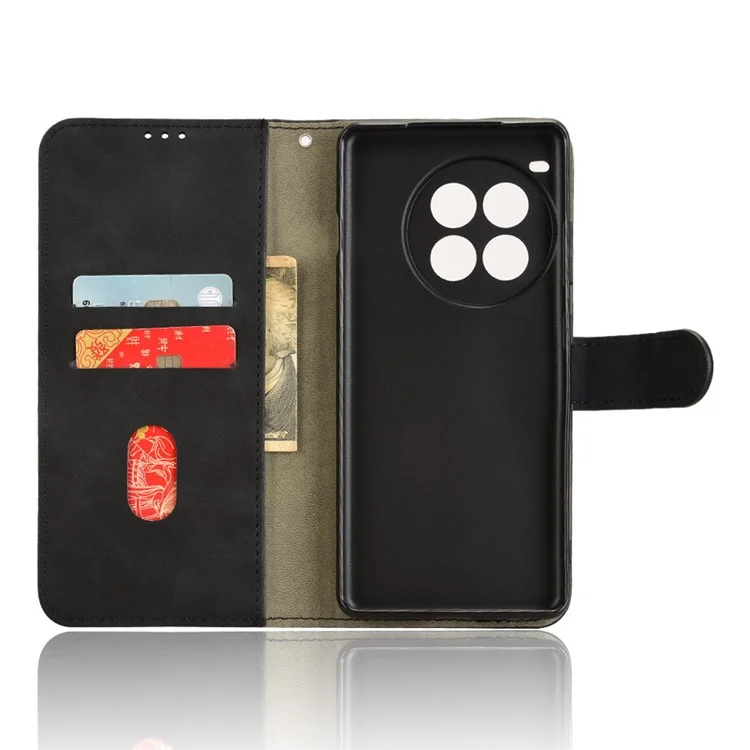 Pour OnePlus Ace 3 Pro 5G Étui Sensation de peau-Cuir Anti-Chute Portefeuille Flip Cover - Noir