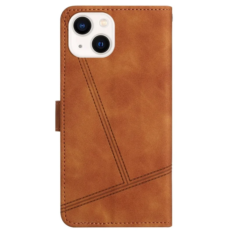Skin-touch Feeling Cell Phone Case Bag for iPhone 13 mini 5.4 inch, Stitching Lines Decor Retro PU Leather Stand Cover Wallet - Brown