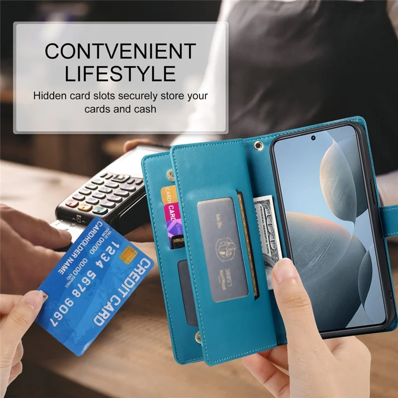 DF-011 For Xiaomi Poco X6 Pro 5G / Redmi K70E 5G Leather Case Zipper Wallet Multiple Card Slots - Blue