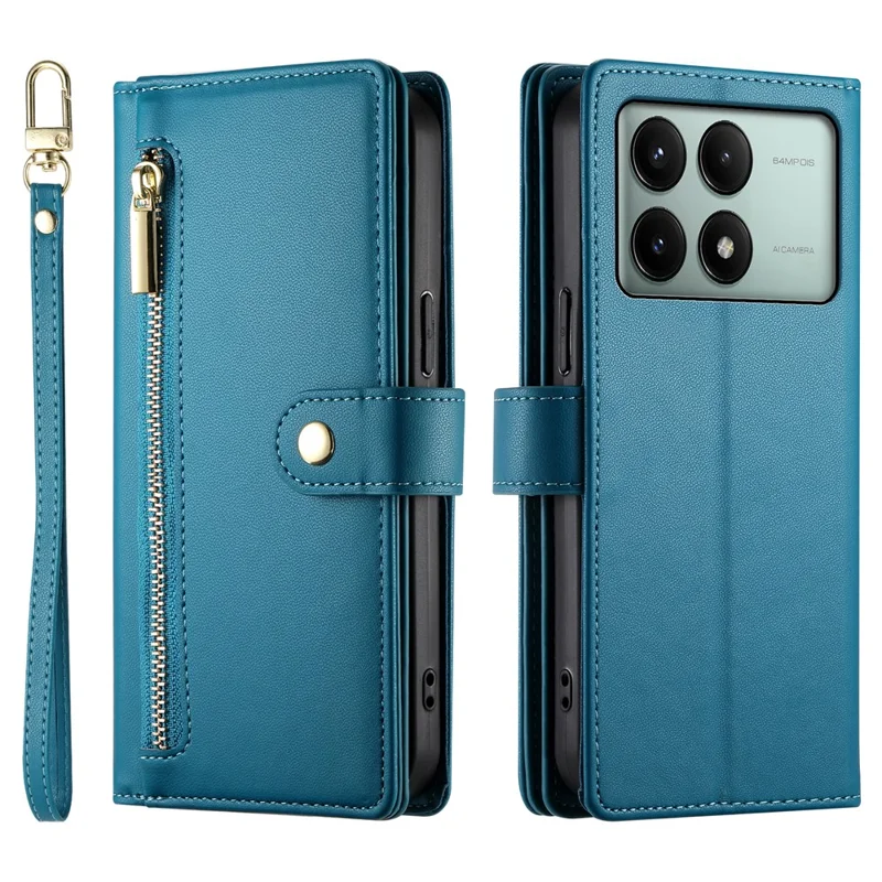 DF-011 For Xiaomi Poco X6 Pro 5G / Redmi K70E 5G Leather Case Zipper Wallet Multiple Card Slots - Blue
