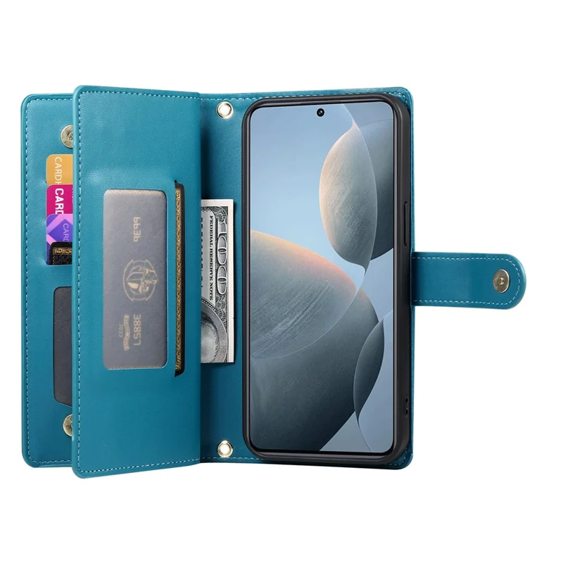 DF-011 For Xiaomi Poco X6 Pro 5G / Redmi K70E 5G Leather Case Zipper Wallet Multiple Card Slots - Blue