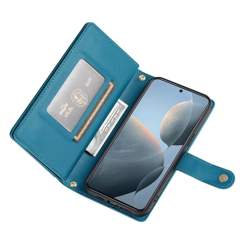 DF-011 For Xiaomi Poco X6 Pro 5G / Redmi K70E 5G Leather Case Zipper Wallet Multiple Card Slots - Blue