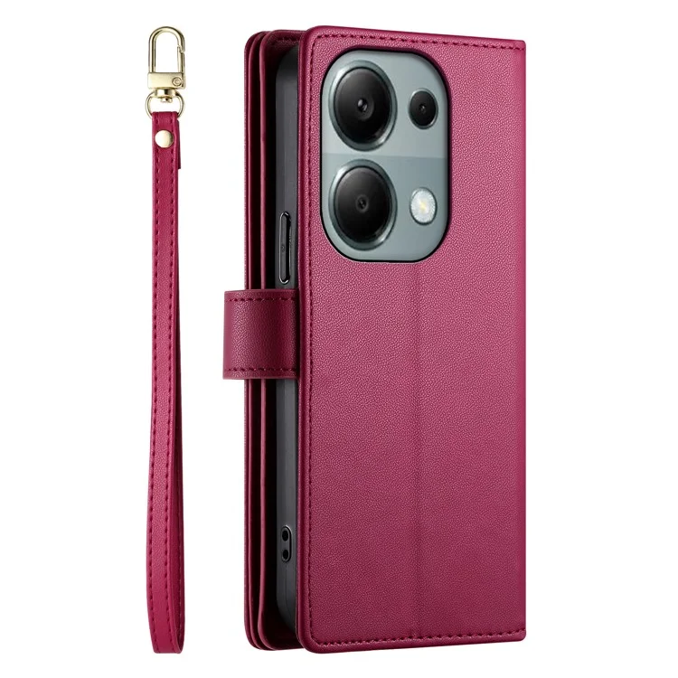 DF-011 Für Xiaomi Poco M6 Pro 4G / Redmi Note 13 Pro 4G Wallet Case Reißverschluss Leder Handyhülle - Rot