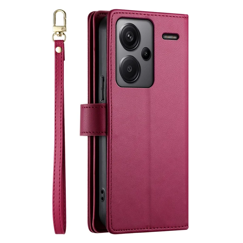 DF-011 Voor Xiaomi Redmi Note 13 Pro+ 5G Hoesje met Rits Portemonnee Leren Telefoonhoes met Standfunctie - Rood
