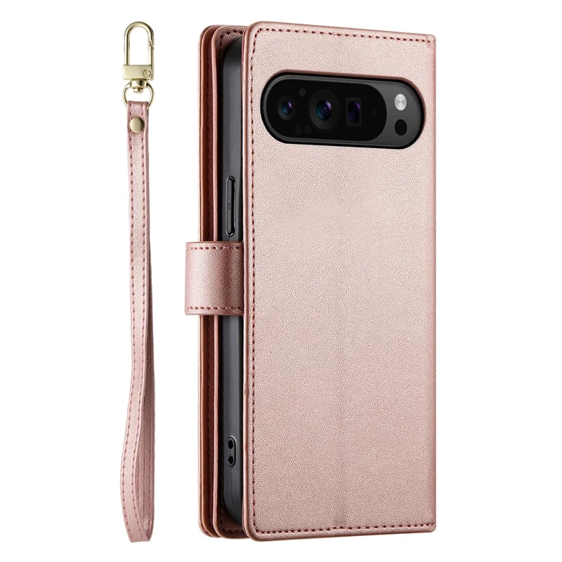 DF-011 For Google Pixel 9 Pro XL Leather Case Zipper Wallet Stand Crossbody Phone Cover - Pink