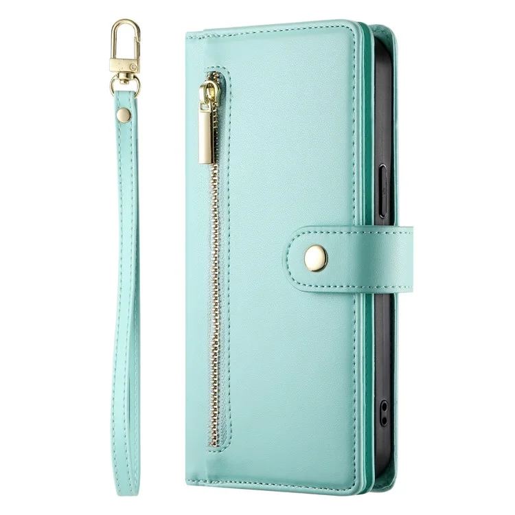 DF-011 For Google Pixel 8 Case Crossbody Leather Phone Cover with Zipper Wallet Card Slots - Mint Green