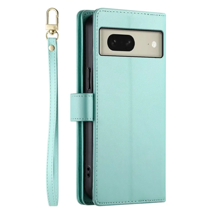 DF-011 For Google Pixel 8 Case Crossbody Leather Phone Cover with Zipper Wallet Card Slots - Mint Green