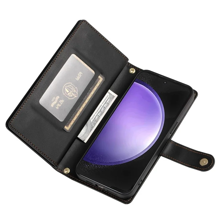DF-011 Funda para Samsung Galaxy S23 FE Estuche de Piel Sintética con Cremallera y Bandolera - Negro