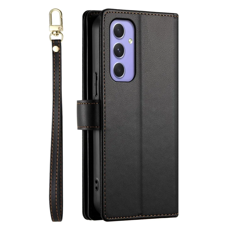 DF-011 For Samsung Galaxy A55 5G Case Zipper Pocket Leather Cover with Multiple Card Slots - Black