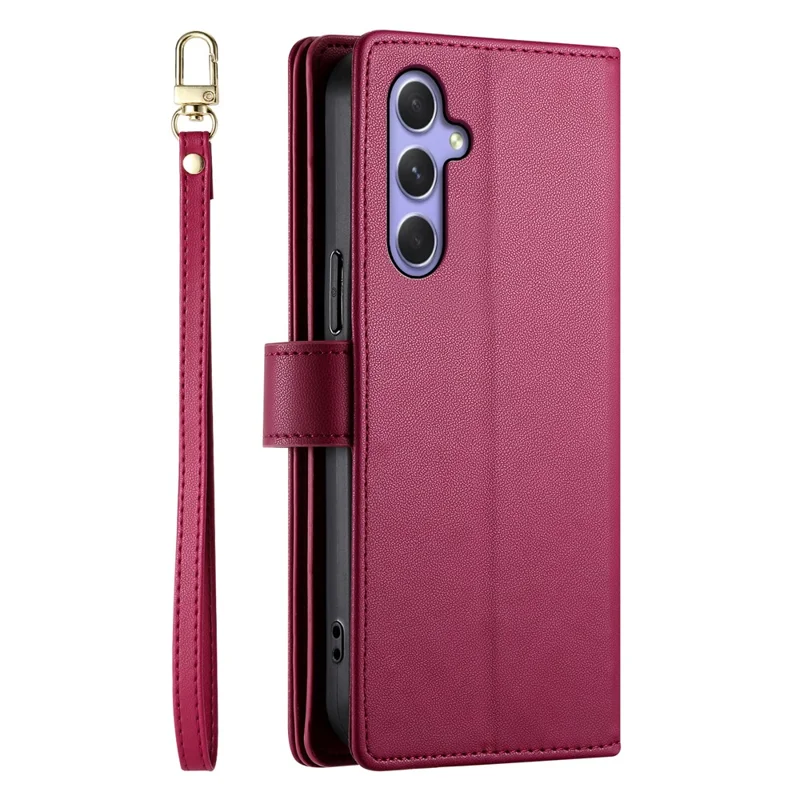 DF-011 For Samsung Galaxy A54 5G Case Zipper Phone Leather Cover with Shoulder Strap - Red