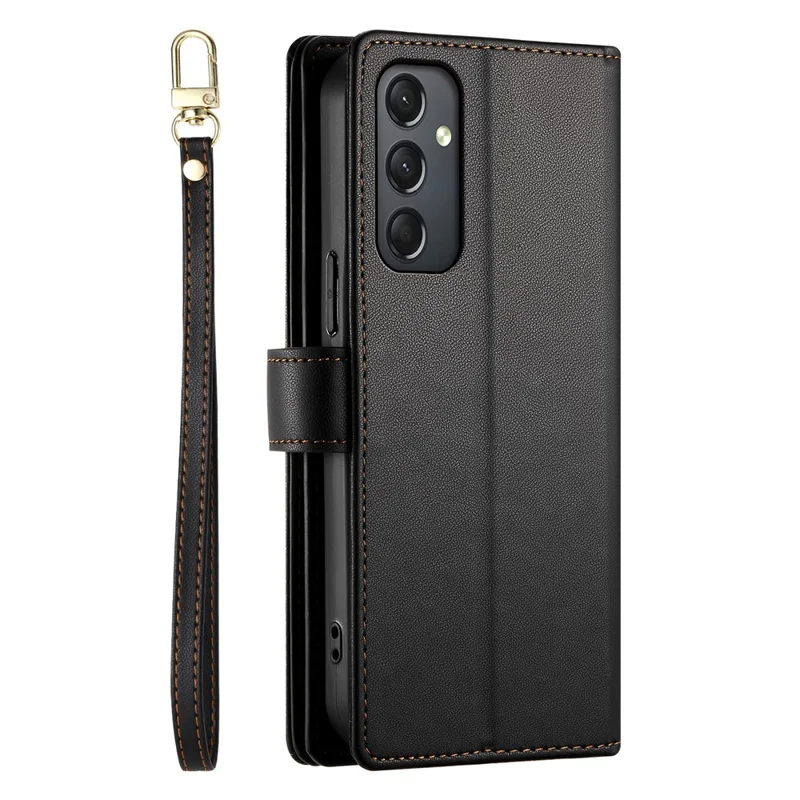 DF-011 For Samsung Galaxy A24 4G (162.1 X 77.6 X 8.3mm) Case Zipper Wallet Leather Phone Cover - Black