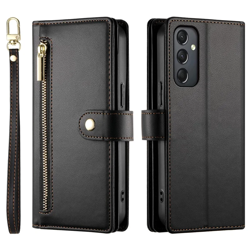 DF-011 For Samsung Galaxy A24 4G (162.1 X 77.6 X 8.3mm) Case Zipper Wallet Leather Phone Cover - Black