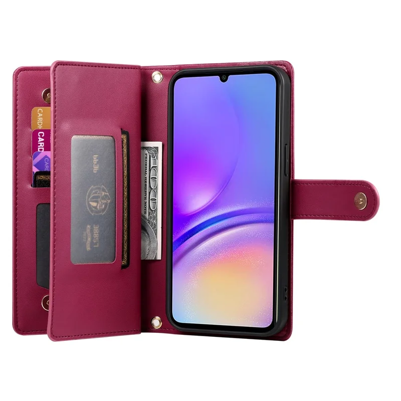 DF-011 Para Samsung Galaxy A05 4G Capa Bolso Zipper Flip Leather Phone Cover com Alça de Ombro - Vermelho