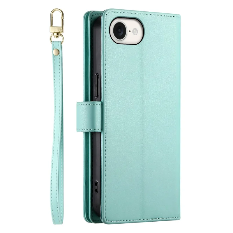 DF-011 For iPhone 17e / 16e Case Zipper Wallet PU Leather Crossbody Phone Bag - Mint Green