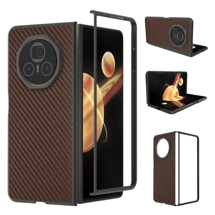 For Honor Magic V3 5G Case Carbon Fiber Texture PU+PC Phone Cover - Brown