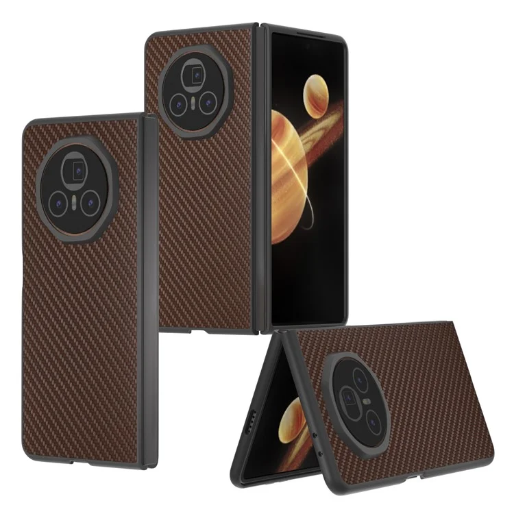 For Honor Magic V3 5G Case Carbon Fiber Texture PU+PC Phone Cover - Brown